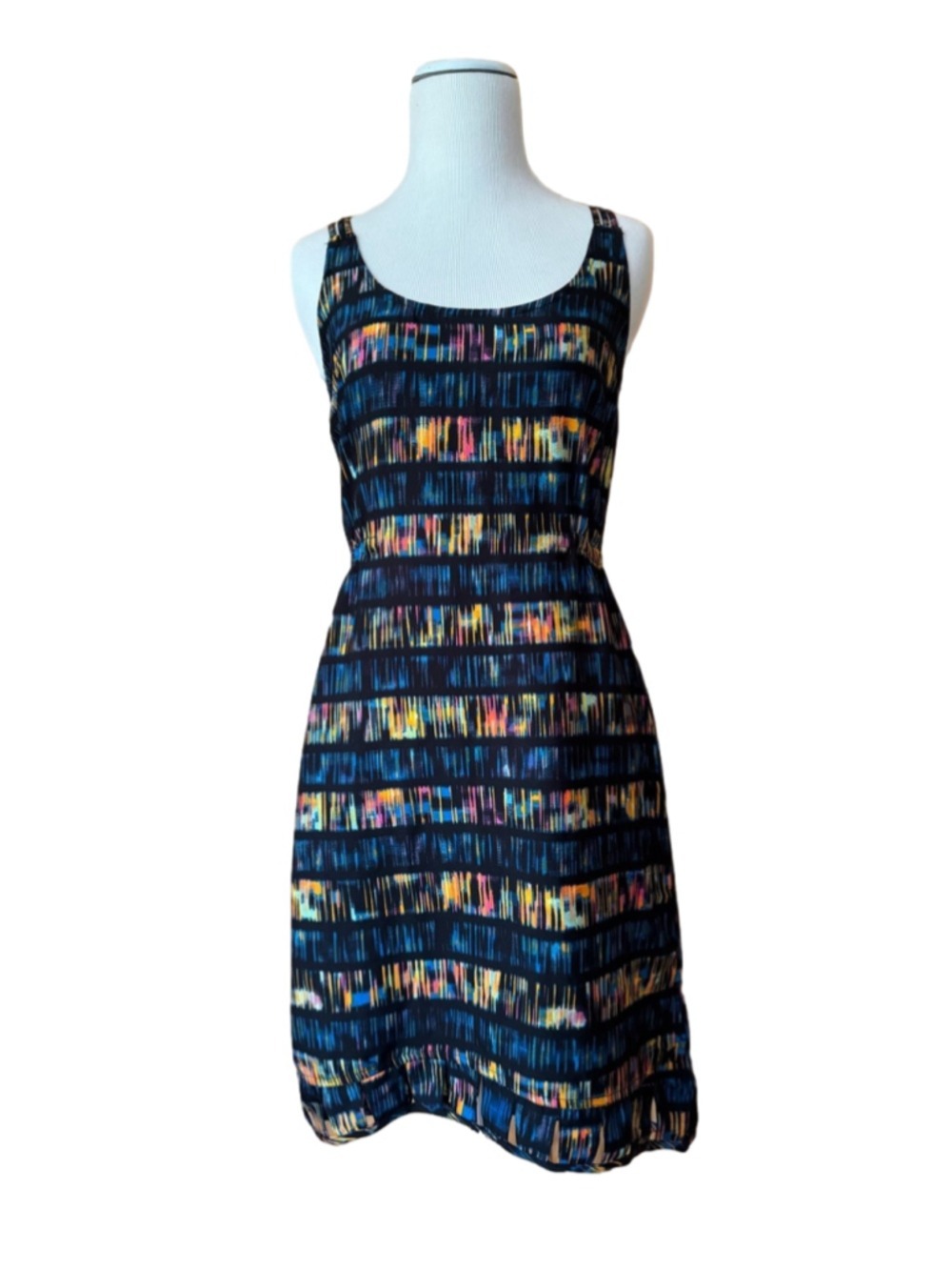 Hurley Strappy Black Multicolor Abstract Stripe Print Dress size small
